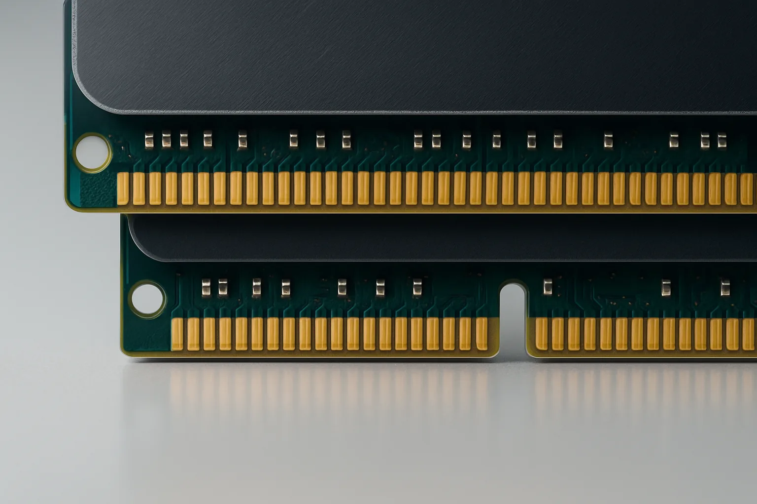 Модули DDR4 и DDR5 рядом, видно разное положение ключа-выреза на контактах