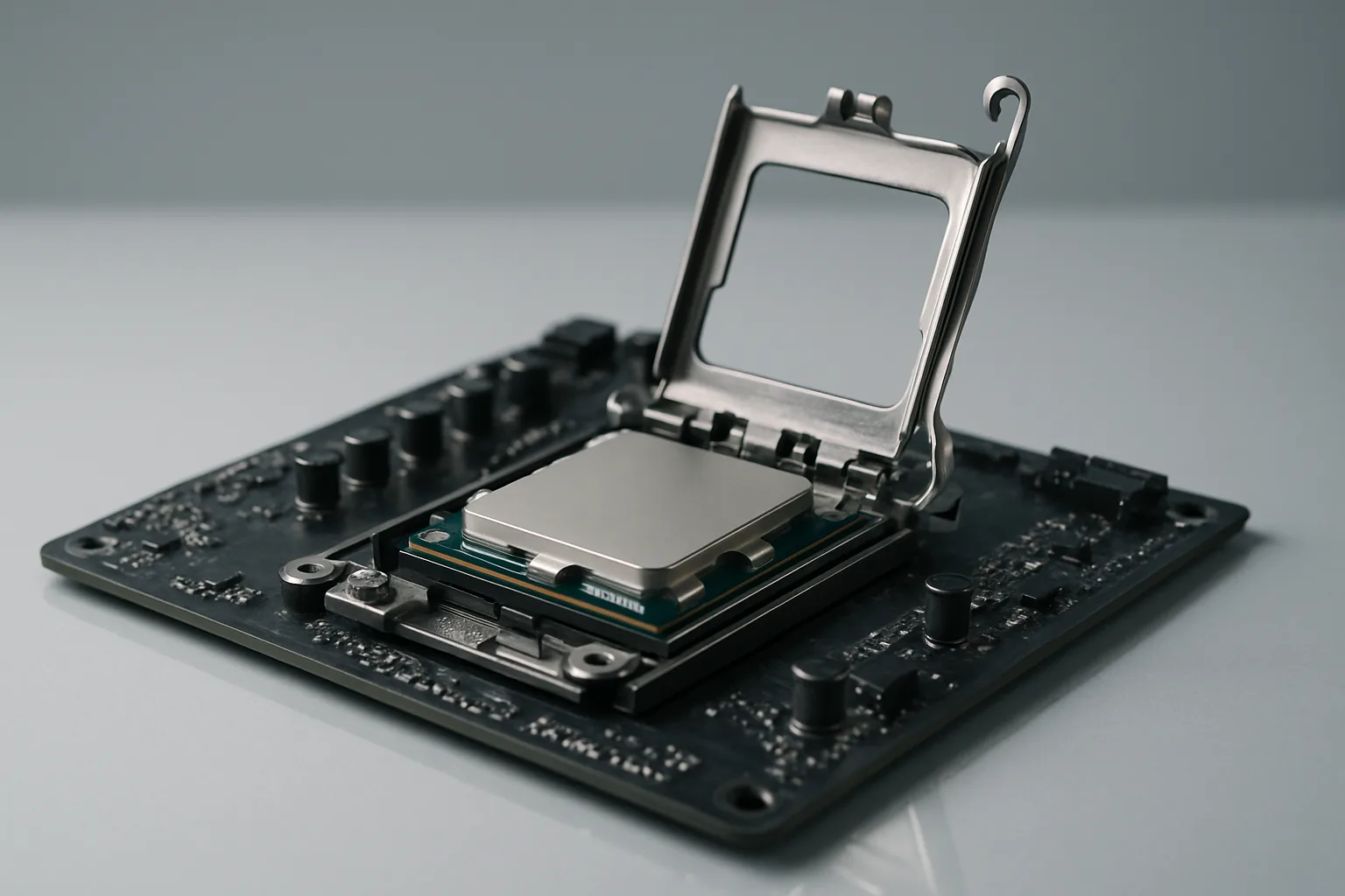 Процессор AMD Ryzen в сокете AM5 материнской платы крупным планом