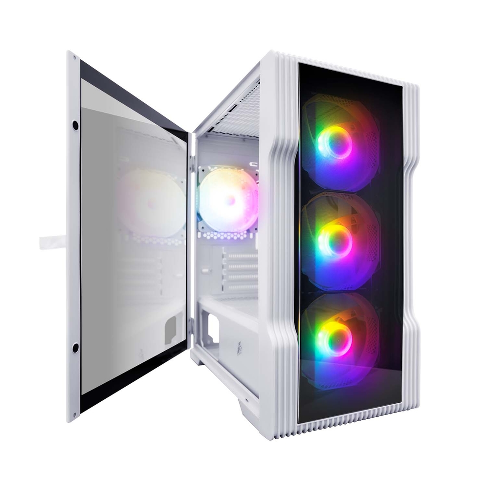 Компьютерный корпус 1STPLAYER TRILOBITE T3-G TG LED White (T3-G-WH-4F1-W)
