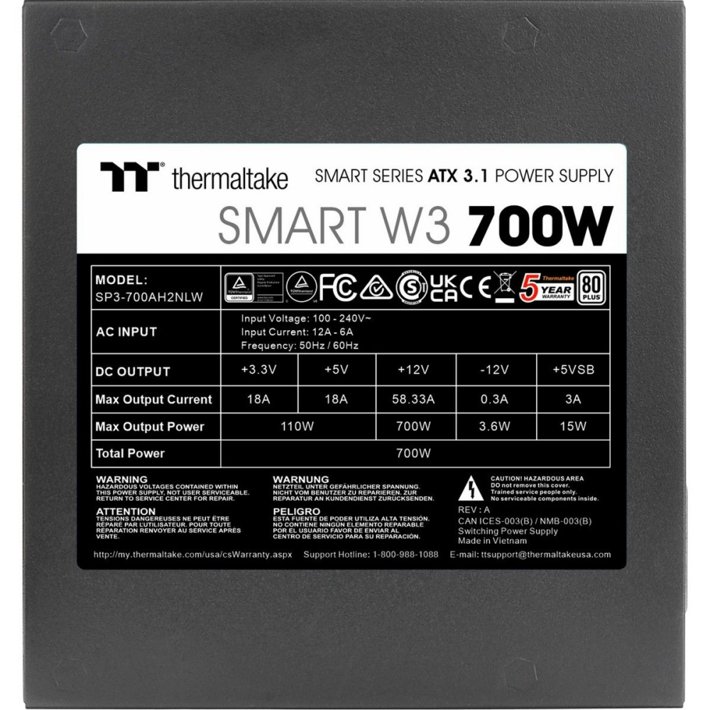 Блок питания Thermaltake 700W SMART W3 700 (PS-SPW-0700NNFAWE-1)