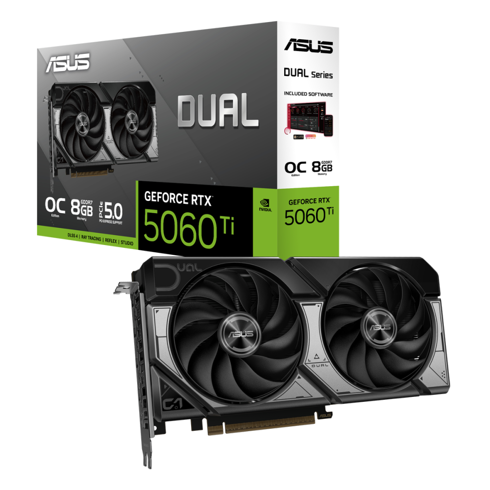 Видеокарта ASUS (DUAL-RTX5060TI-O8G) GeForce RTX 5060 Ti 8GB DUAL OC (90YV0MP2-M0NA00)