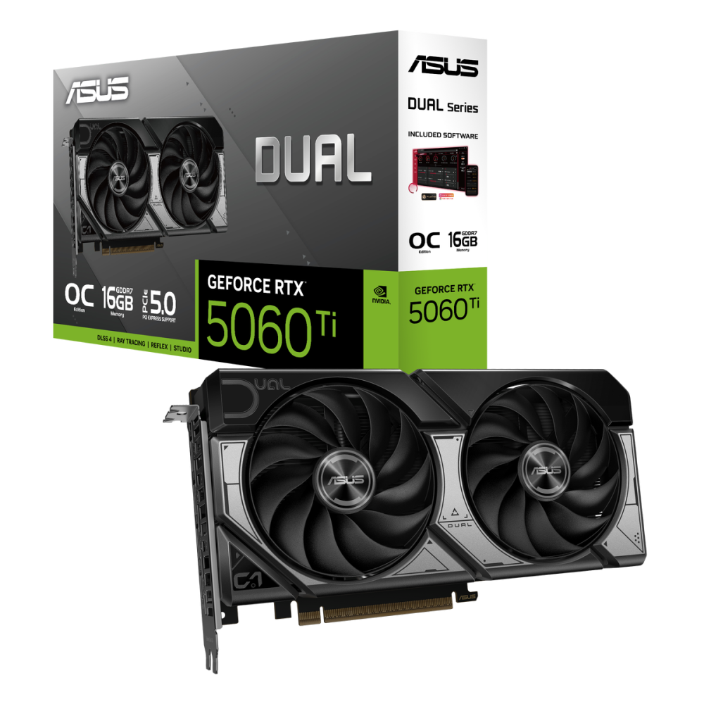 Видеокарта ASUS (DUAL-RTX5060TI-O16G) GeForce RTX 5060 Ti 16GB DUAL OC (90YV0MH0-M0NA00)