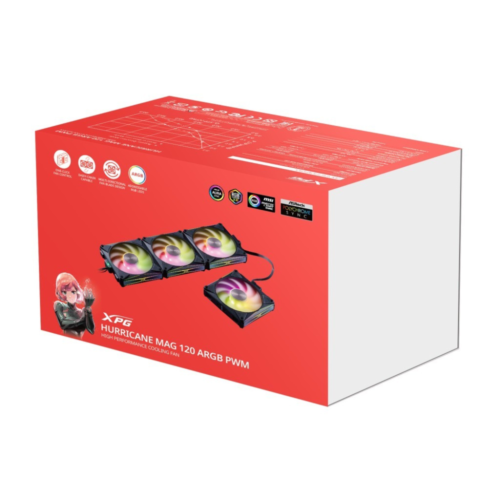 Комплект вентиляторов для корпуса ADATA XPG HURRICANE MAG 120 ARGB PWM Black (HURRICANEMAG120ARGBPWM4C-BKCWW) ( прямой и реверсный режим)