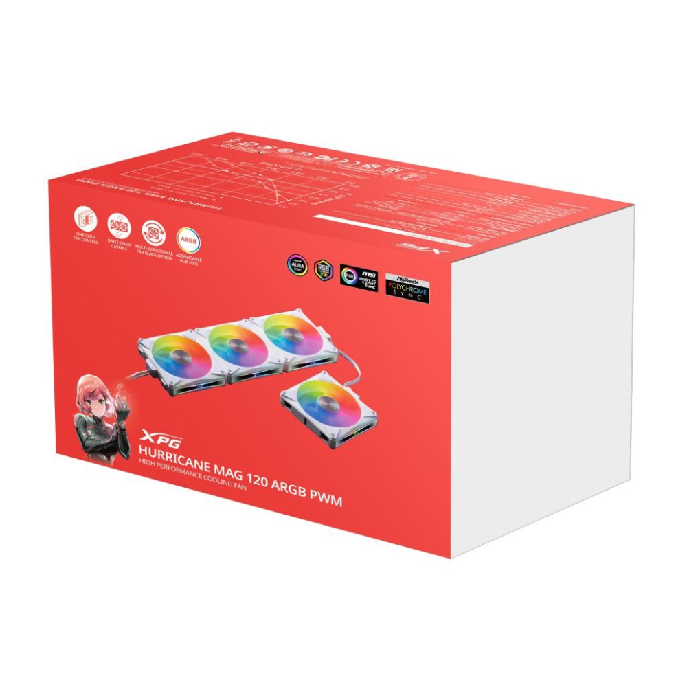 Комплект вентиляторов для корпуса ADATA XPG HURRICANE MAG 120 ARGB PWM White (HURRICANEMAG120ARGBPWM4C-WHCWW) ( прямой и реверсный режим)
