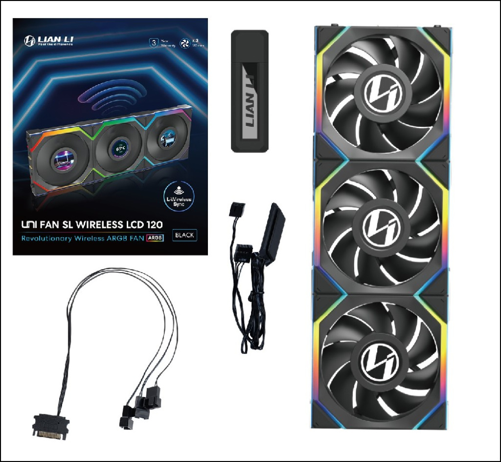 Комплект вентиляторов для корпуса Lian Li UNI FAN SL WIRELESS LCD 120 ARGB Black (G99.12SLLCD1W3B.R0)