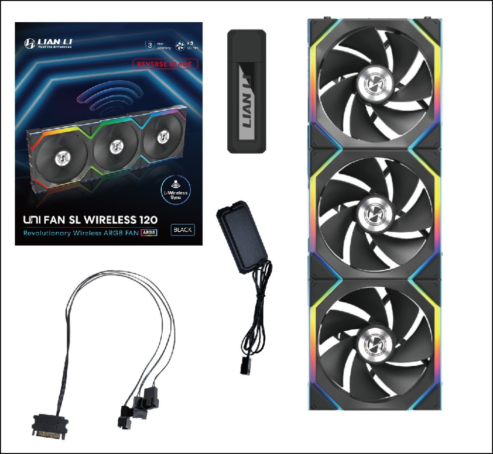 Комплект вентиляторов для корпуса Lian Li UNI FAN SL WIRELESS 120 Reverse Blade 12RSL1W3B ARGB Black(G99.12RSL1W3B.R0)