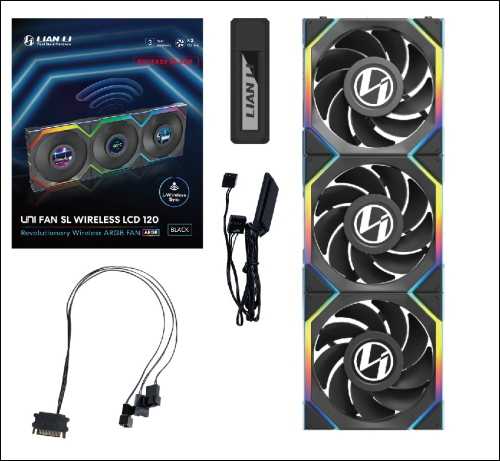 Комплект вентиляторов для корпуса Lian Li UNI FAN SL WIRELESS LCD 120 Reverse Blade Black (G99.12RSLLCD1W3B.R0)