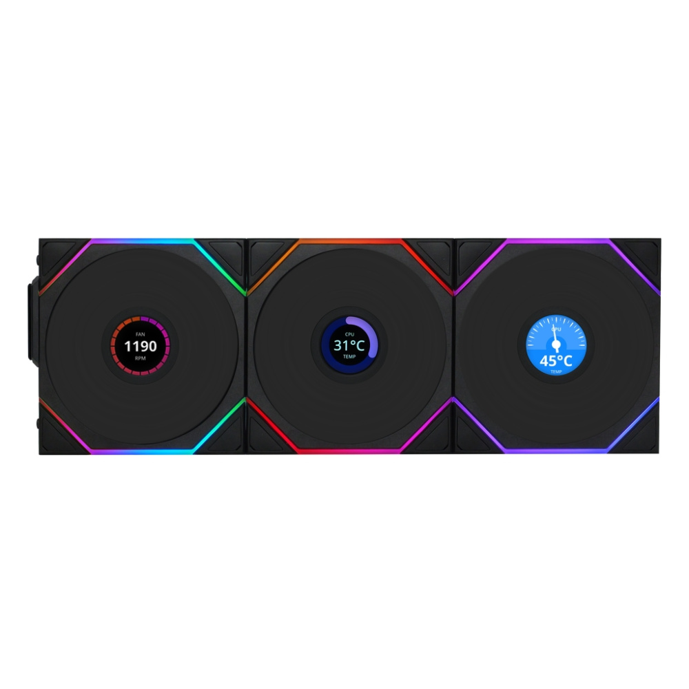 Комплект вентиляторов для корпуса Lian Li UNI FAN TL WIRELESS LCD 120 Reverse Blade Black (G99.12RTLLCD1W3B.R0)