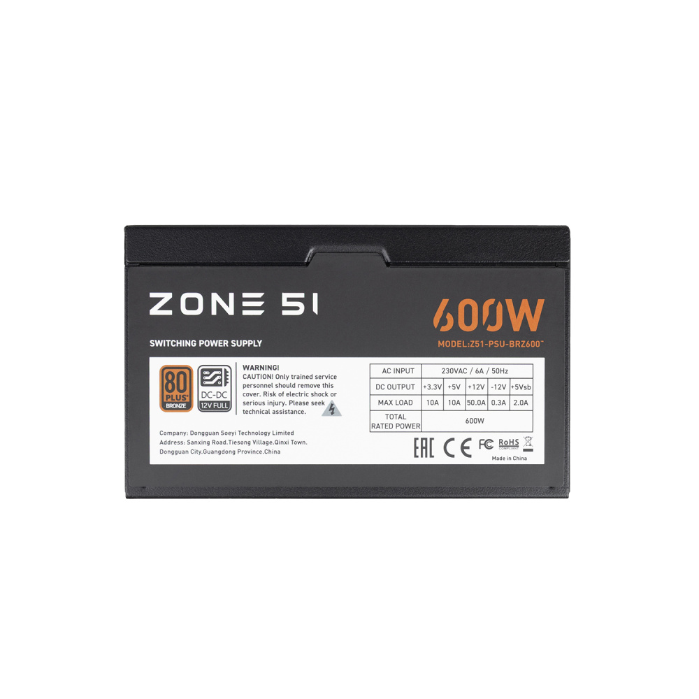 Блок питания Zone 51 600W Apex 80Plus Bronze (Z51BRZ600BK)