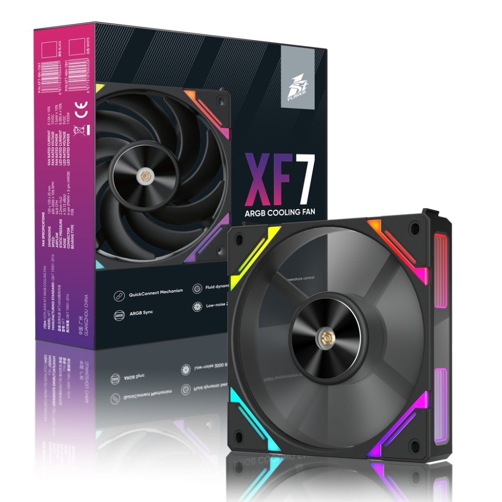 Вентилятор для корпуса 1STPLAYER XF7 ARGB Black (XF7-BK-1IN1)