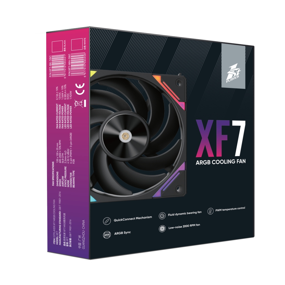Вентилятор для корпуса 1STPLAYER XF7 ARGB Black (XF7-BK-1IN1)
