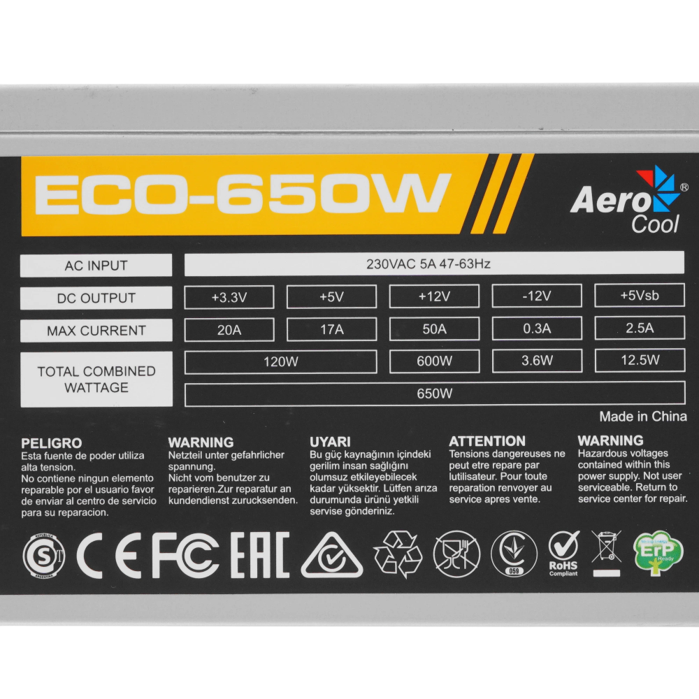 Блок питания Aerocool 650W ECO 650 Gray